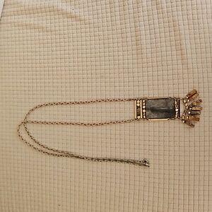 ANTHROPOLOGIE GREY STONE NECKLACE W/GOLD BEADS AND CREAM W/BROWN SMALLER STONES